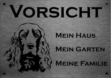 Edelstahl Warnschild Cocker Spaniel VORSICHT Mein Haus mein Garten meine Familie